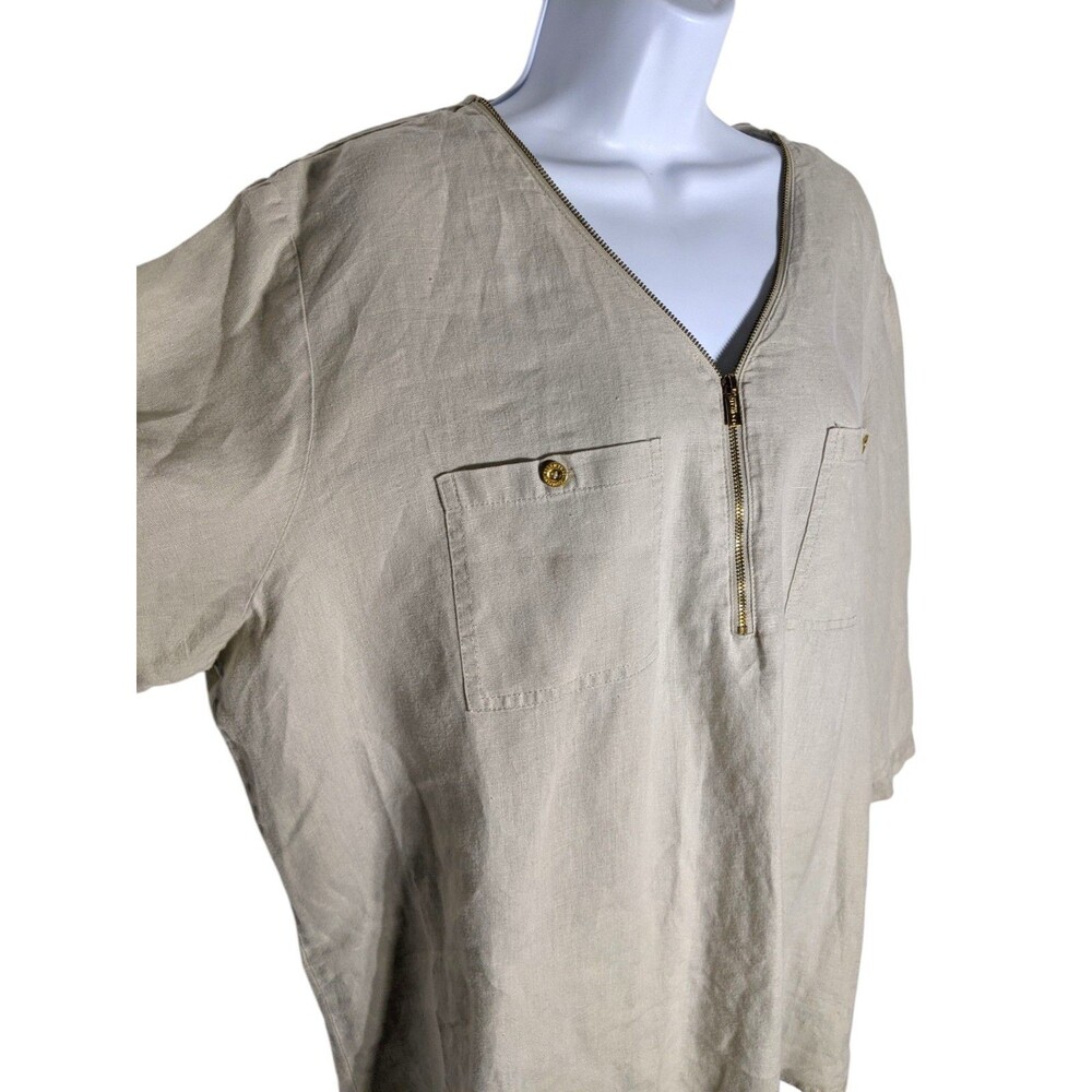 Company Ellen Tracy 100% Linen Tunic Plus 2XL Khaki Gold Career Travel Office - Picture 5 of 14